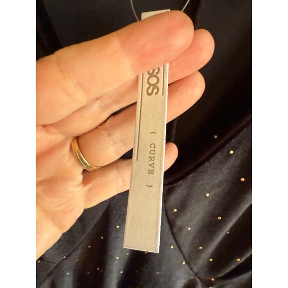 ASOS black velveteen dress gold dot detail women’s XL NWT 12 - Picture 6 of 12